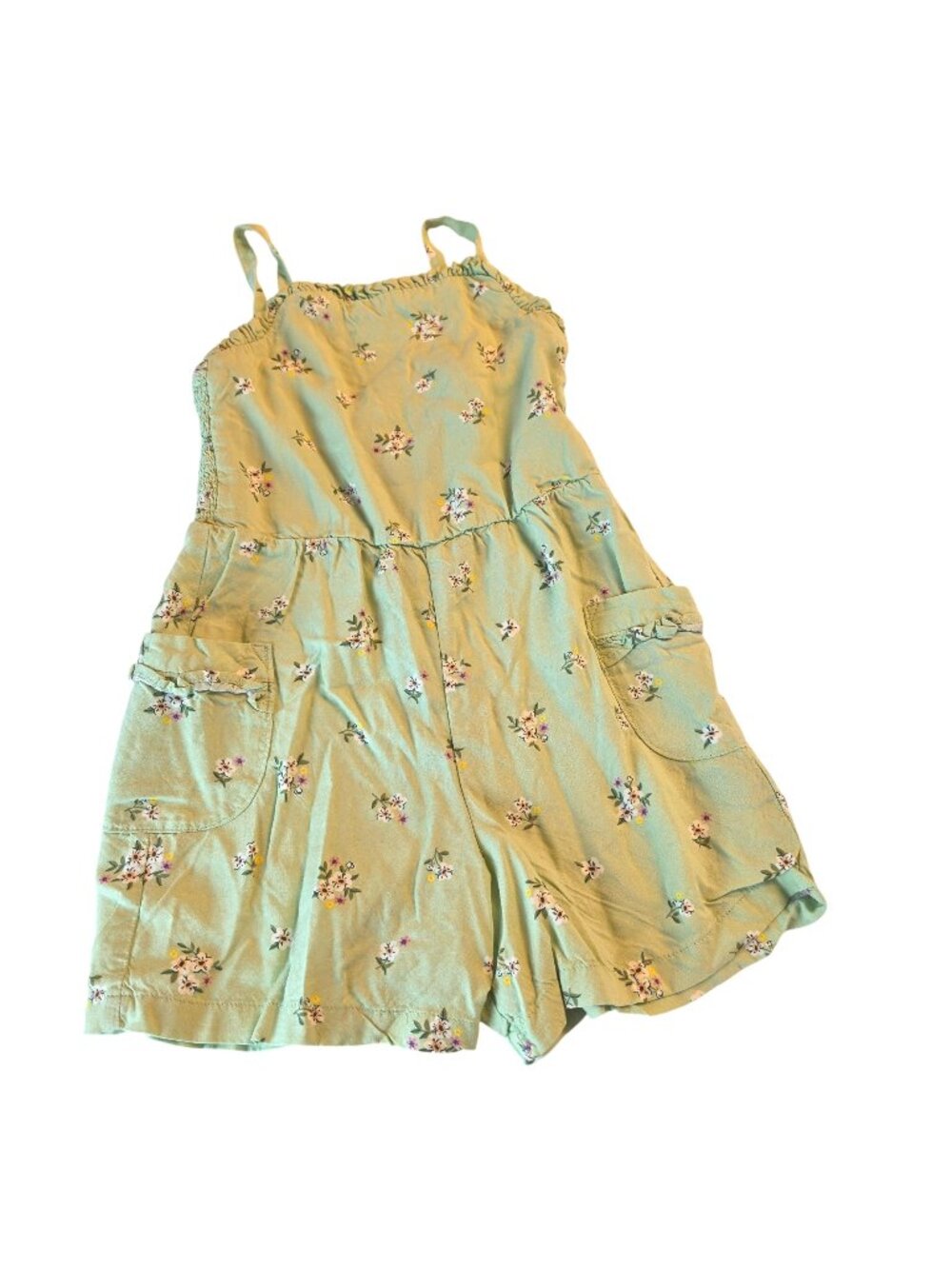 Cat & Jack Floral Romper Girls 5T Green Rayon Pocket Shorts One Piece Outfit